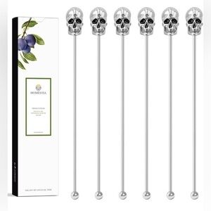 6-Piece Stainless-steel Gothic Skull Cocktail & Coffee Stirrers for Halloween